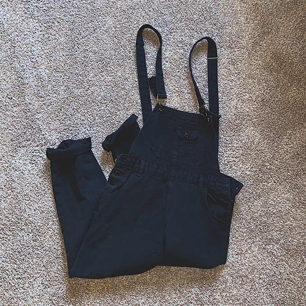 Black Distressed Overalls